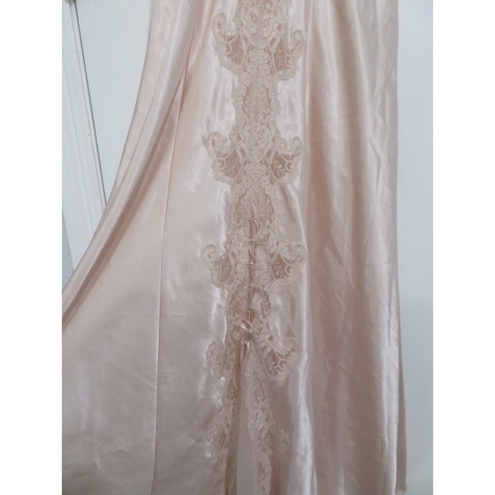 Victoria's Secret Sz M Champagne Pink Vintage Satin Lace Trim Maxi Dress Slip - Picture 6 of 8